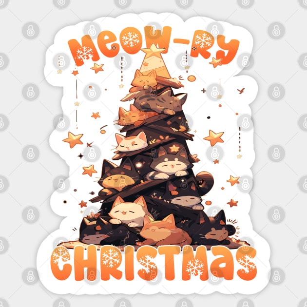 Kawaii Anime Super Cute Cat Catmas Tree: Meowry Christmas Sticker by RuftupDesigns